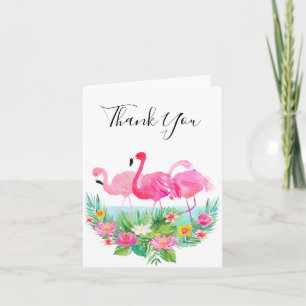 De tropische Bloemen Roze Flamingo's danken u Bedankkaart