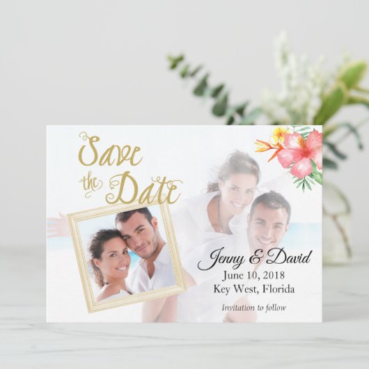 De tropische Foto bewaart de Datum Save The Date (Staand voorkant)