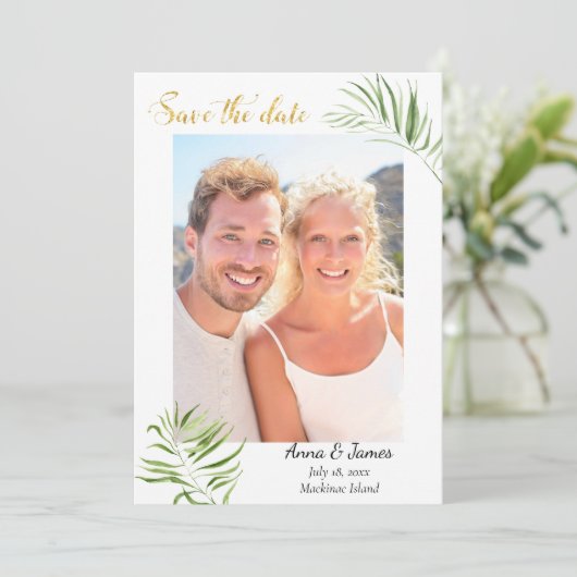 De tropische Foto bewaart de Datum Save The Date (Staand voorkant)