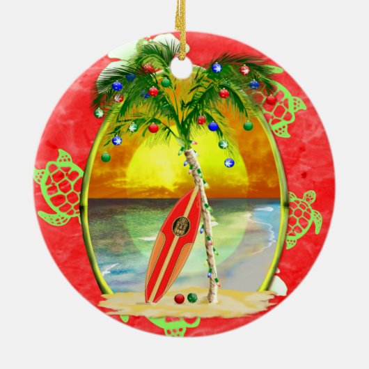 De tropische Palm van Kerstmis Keramisch Ornament (Achterkant)
