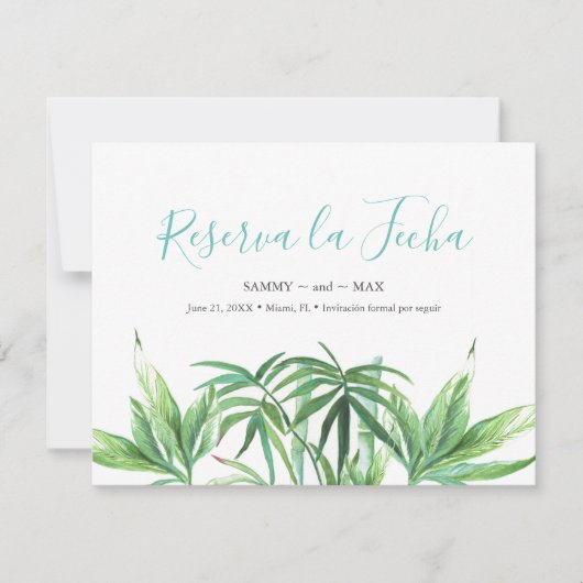 De tropische Waterverf verlaat sparen de Datum Save The Date (Voorkant)