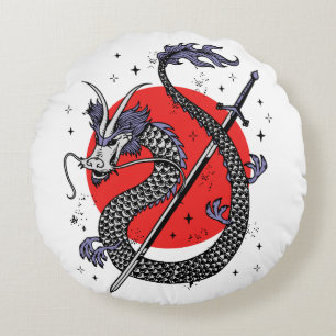 De Trotsering van de Draak: Een Majestueus Chinees Rond Kussen