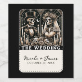 DE TROUW Tarot Skeletten Bruid & Bruidegom  Wijn Etiket (Enkel label)