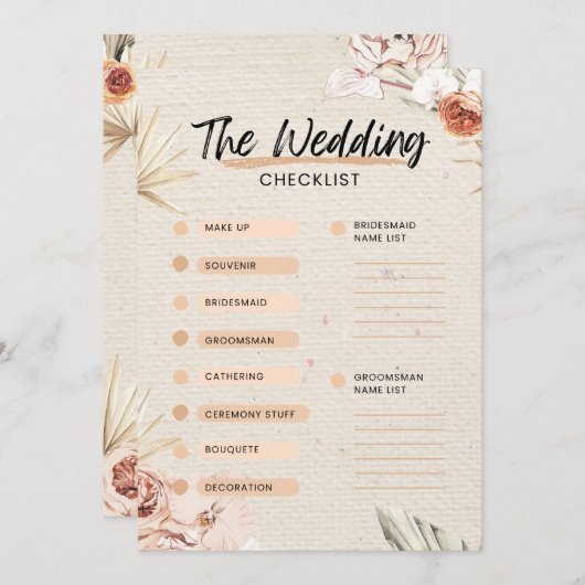 De trouwchecklist kaart (Voorkant / Achterkant)