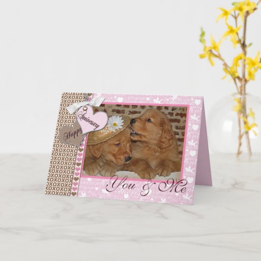 De trouwdag met Golden Retriever Kaart (Gele Bloem)