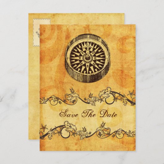 de trouwe compass nautical bruiloft met uitzonderi aankondigingskaart (Voorkant / Achterkant)