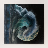 De tsunami stroomt in de gloed van het maanlicht. legpuzzel (Horizontaal)