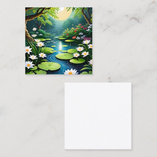 De tuin is een rustige plek, perfect voor contempl vierkante visitekaartje (Voorkant / Achterkant)
