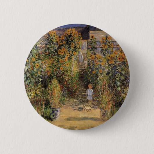 De tuin van de kunstenaar in Vetheuil door Claude Ronde Button 5,7 Cm (Voorkant)