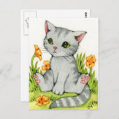 De Tuin van de papaver - het Leuke Art. van de Kat Briefkaart (Voorkant / Achterkant)