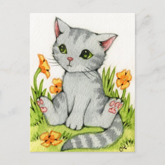 De Tuin van de papaver - het Leuke Art. van de Kat Briefkaart (Voorkant)