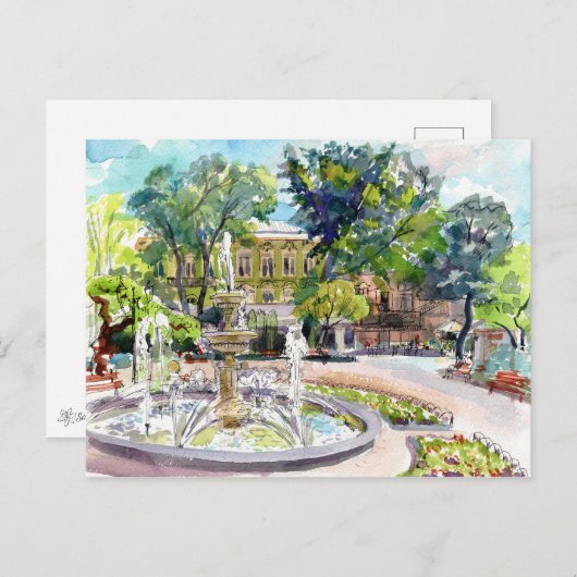 De tuin van de stad Odessa. Waterverf stadschetsku Briefkaart (Voorkant / Achterkant)