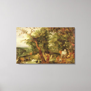 de tuin van Eden; op de achtergrond De Temptati Canvas Afdruk