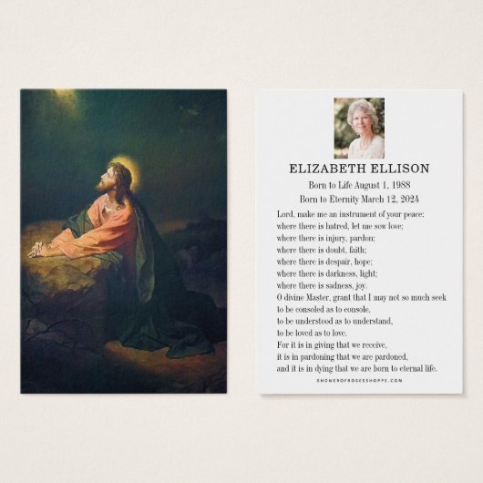 De tuin van Gethsemane, begrafenisgebed Kaart (Voorkant /achterkant)