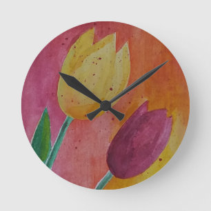De tulpenontwerp van de waterverf ronde klok