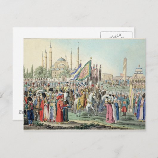 De Turkse sultan herziet zijn Janissaries (engr Briefkaart (Voorkant / Achterkant)