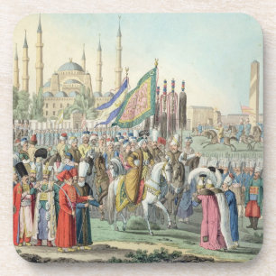 De Turkse sultan herziet zijn Janissaries (engr Onderzetter