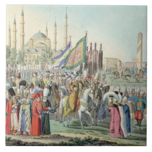 De Turkse sultan herziet zijn Janissaries (engr Tegeltje
