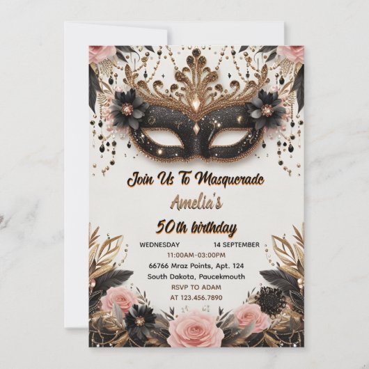De Tutu Zwart Goud Chic Maskerade 50e Verjaardag Kaart (Voorkant)
