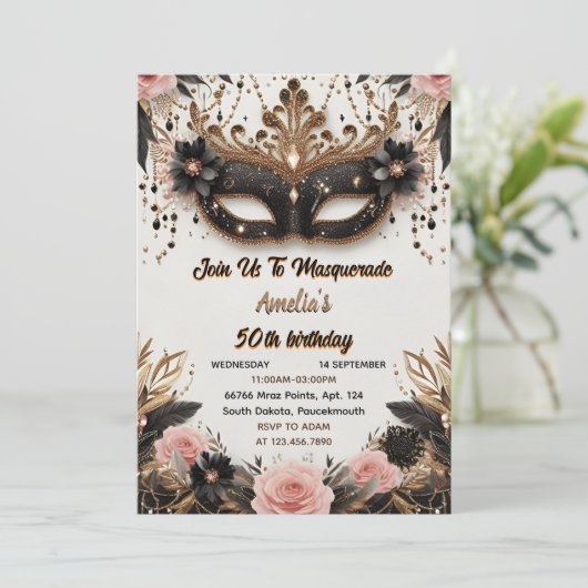 De Tutu Zwart Goud Chic Maskerade 50e Verjaardag Kaart (Staand voorkant)