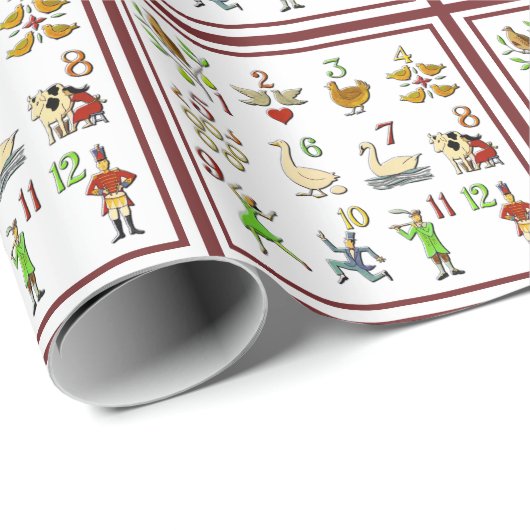 De twaalf dagen Kerstmis, uw randkleur Cadeaupapier (Rol Hoek)