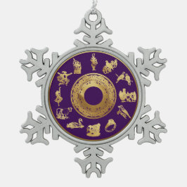 De twaalf dagen van de Paarse Kerst Tin Sneeuwvlok Ornament