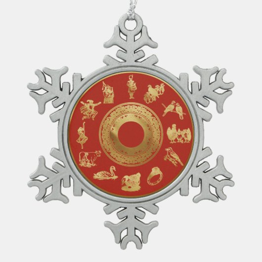 De twaalf dagen van de rode kerst tin sneeuwvlok ornament (Voorkant)