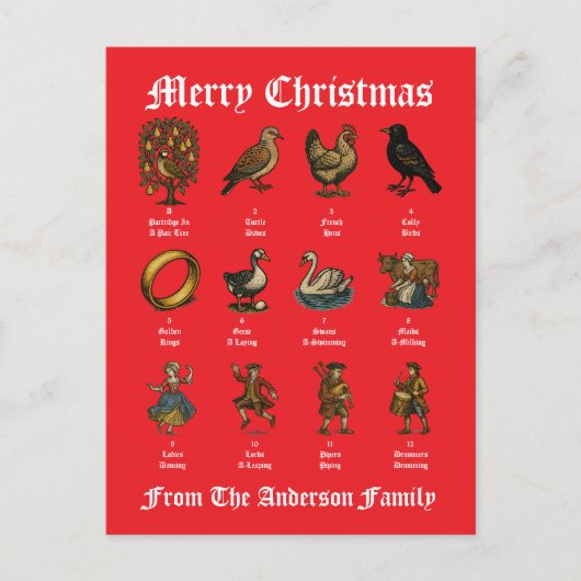 De Twaalf Dagen Van Kerstmis Feestdagenkaart (Voorkant)