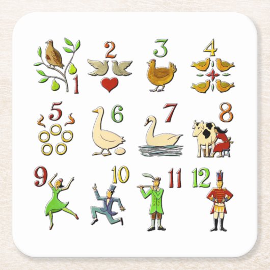 De twaalf kerstdagen kartonnen onderzetters (Voorkant)