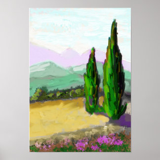 De twee cipressen in Provence, Vaucluse. Poster