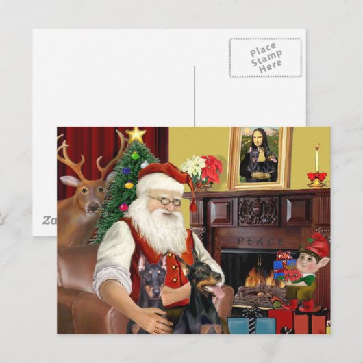 De twee Dobermans van de Kerstman Feestdagenkaart (Voorkant / Achterkant)