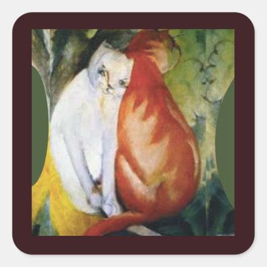 De twee katten, beeldende kunst van Franz Marc Vierkante Sticker (Voorkant)