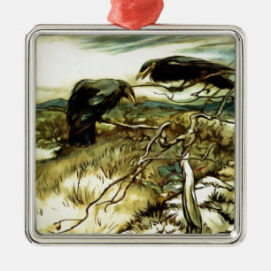 De twee kraaien of de twee Corbies maken een mane Metalen Ornament