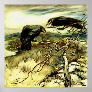 De twee kraaien of de twee Corbies maken een mane Poster