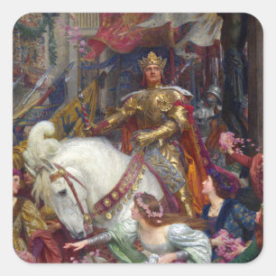 De twee kronen, 1900 door Frank Dicksee Vierkante Sticker