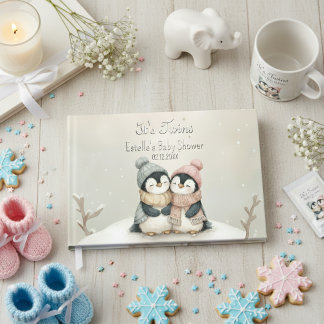 De Twee Winter Wonderland Pinguïn Baby Shower Gastenboek
