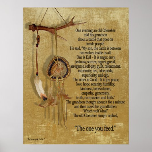 De twee wolven, Cherokee proverb Poster (Voorkant)