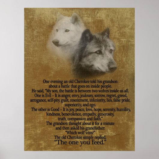 De twee wolven, Cherokee proverb Poster (Voorkant)