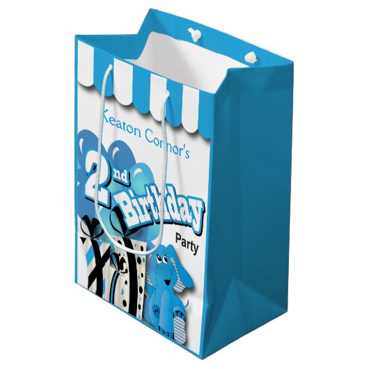 De tweede blauwe olifant van Little Boy Birthday Medium Cadeauzakje (Voorkant Gekanteld)