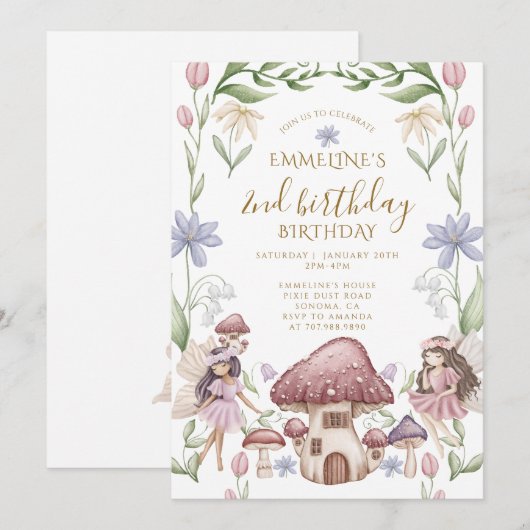 De tweede verjaardag van Enchanted Forest Fairy Gi Kaart (Voorkant / Achterkant)