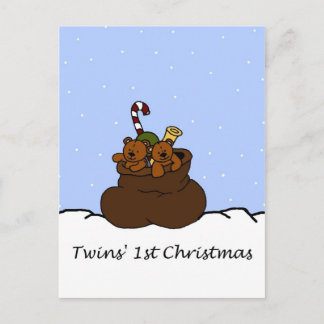 de tweeling draagt in santaszak feestdagenkaart