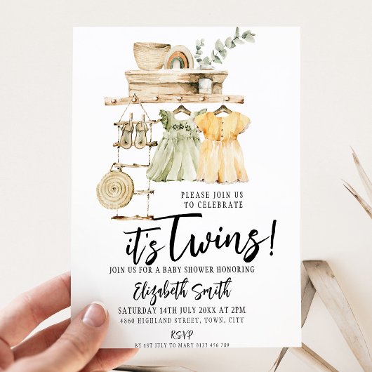 De tweeling meisjes Boho Baby shower Kaart