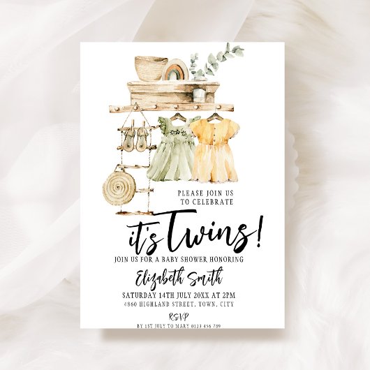 De tweeling meisjes Boho Baby shower Kaart