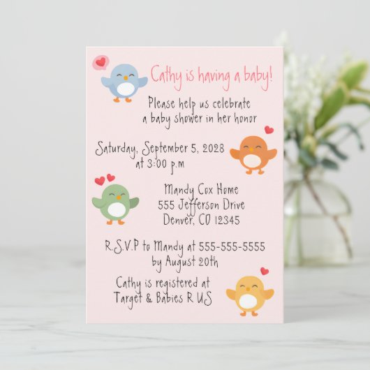 De Twitter in Town Baby shower Kaart (Staand voorkant)