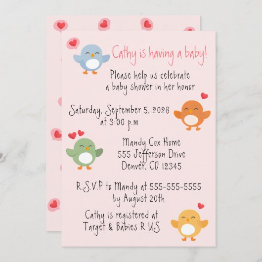 De Twitter in Town Baby shower Kaart (Voorkant / Achterkant)