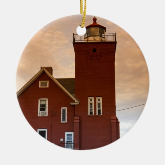 De Two Harbors Lighthouse met uitzicht op Agate Ba Keramisch Ornament (Voorkant)