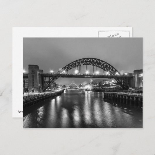 De Tyne Bridge 's nachts Briefkaart (Voorkant / Achterkant)