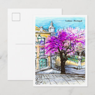 De typische straat in Lissabon Portugal Briefkaart
