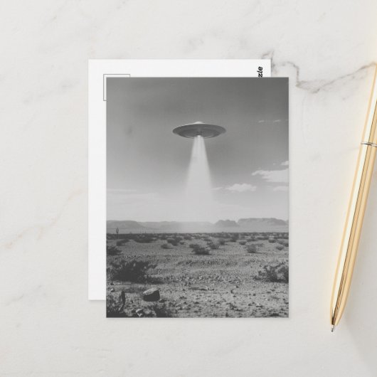 De UFO in de woestijn zwart-wit Briefkaart (Voorkant / Achterkant in situ)