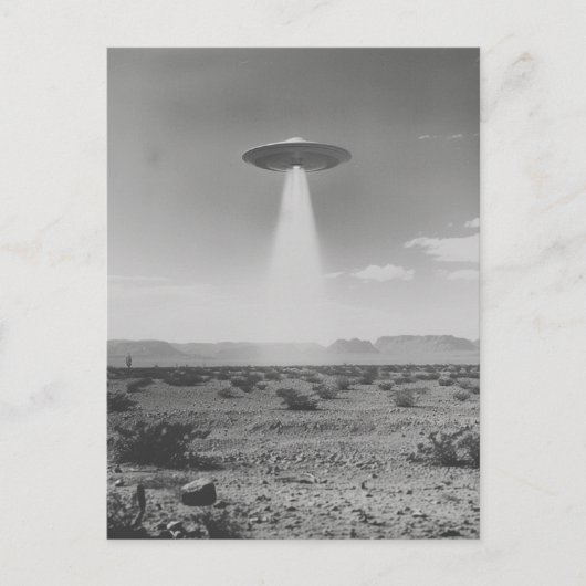 De UFO in de woestijn zwart-wit Briefkaart (Voorkant)
